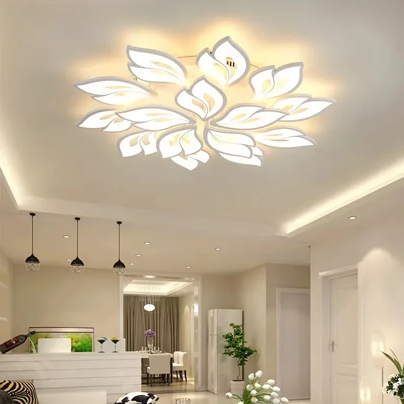 SANDYHA Modern Ceiling Light Feather Shaped Acrylic LED Lamp for Living Room Dining Table Bedroom Home Decor Lighting Fixture