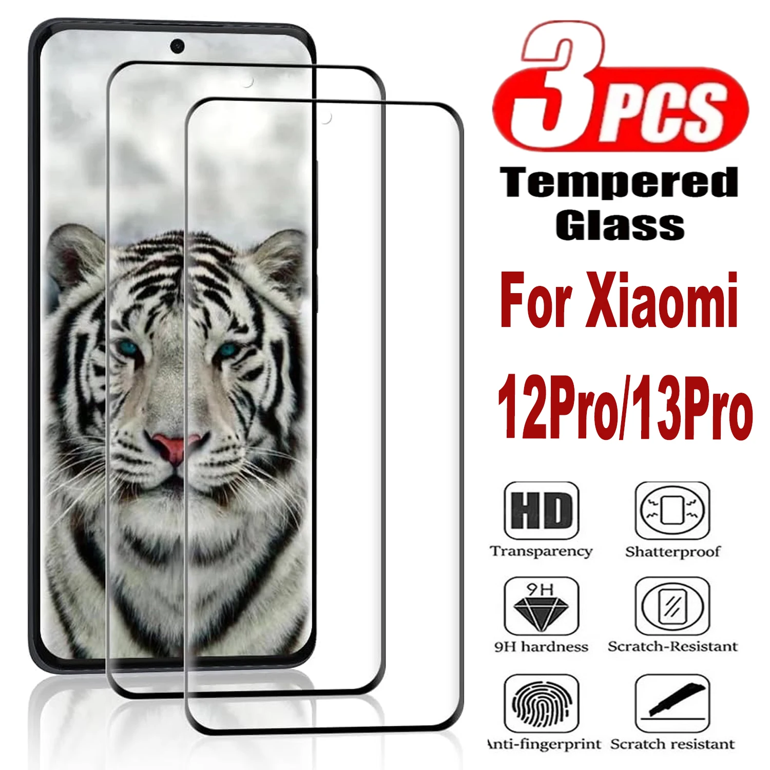 9H Curved Four Sides Glue Tempered Glass Film For Xiaomi 12 Pro 13Pro 3Pcs 3D Screen Protector Glass