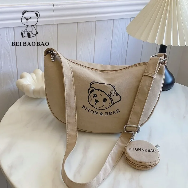 Beibaobao Single Shoulder Armpit Bag with Coin Purse Cartoon Bear Printed Tote Bag for Women 2024 New Casual Crossbody Bags