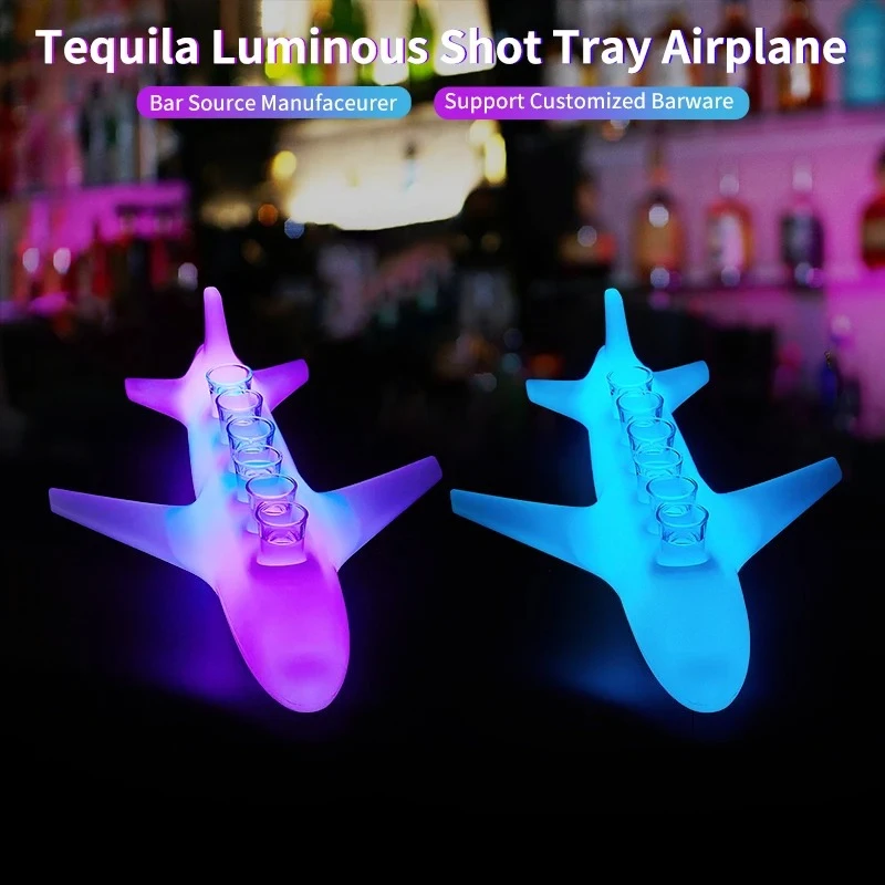 Customized Led Shot Glass Airplane Tray LED Wine Tequila Whisky Stand Display LED Glorifier Cup Holder For NightClub Bar