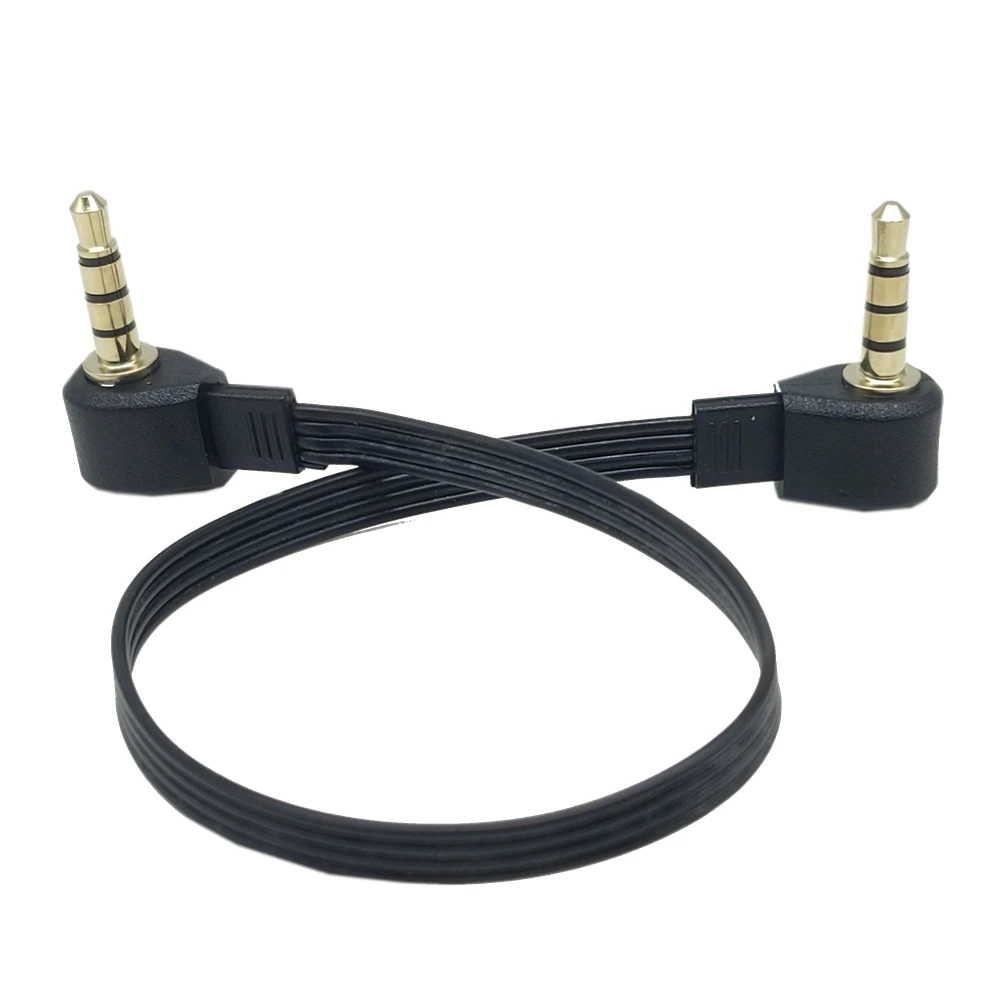 Dual 90 degree elbow angled 3.5mm male to male 4 pole 3 pole auto AUX tiny and soft live broadcast audio cable flat shape 0.5M1m