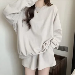 Women 2024 T-shirt Two Piece Sets Summer Suits Mujer Gray Women Tracksuit Basic Spring Long Sleeve Top And Shorts Set Outfits