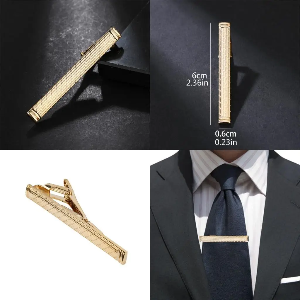 

39BD Men Engraved Alloy Tie Clip Wedding Party Brass Golden Necktie Clip Pin Clamp