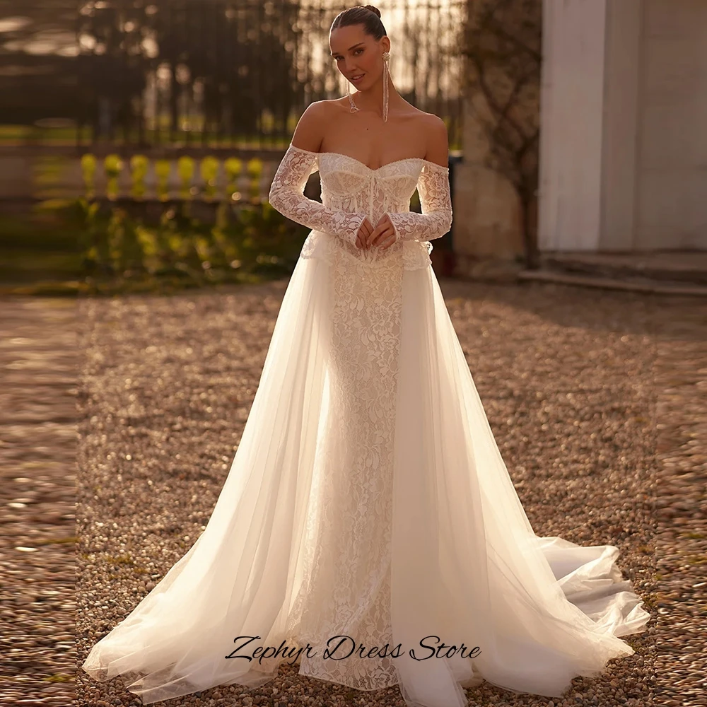 Delicate Lace Boat Neck Wedding Dress Elegant Mermaid Appliques Bridal Gown Customized High Quality Tulle Beading Robe de mariée image 3