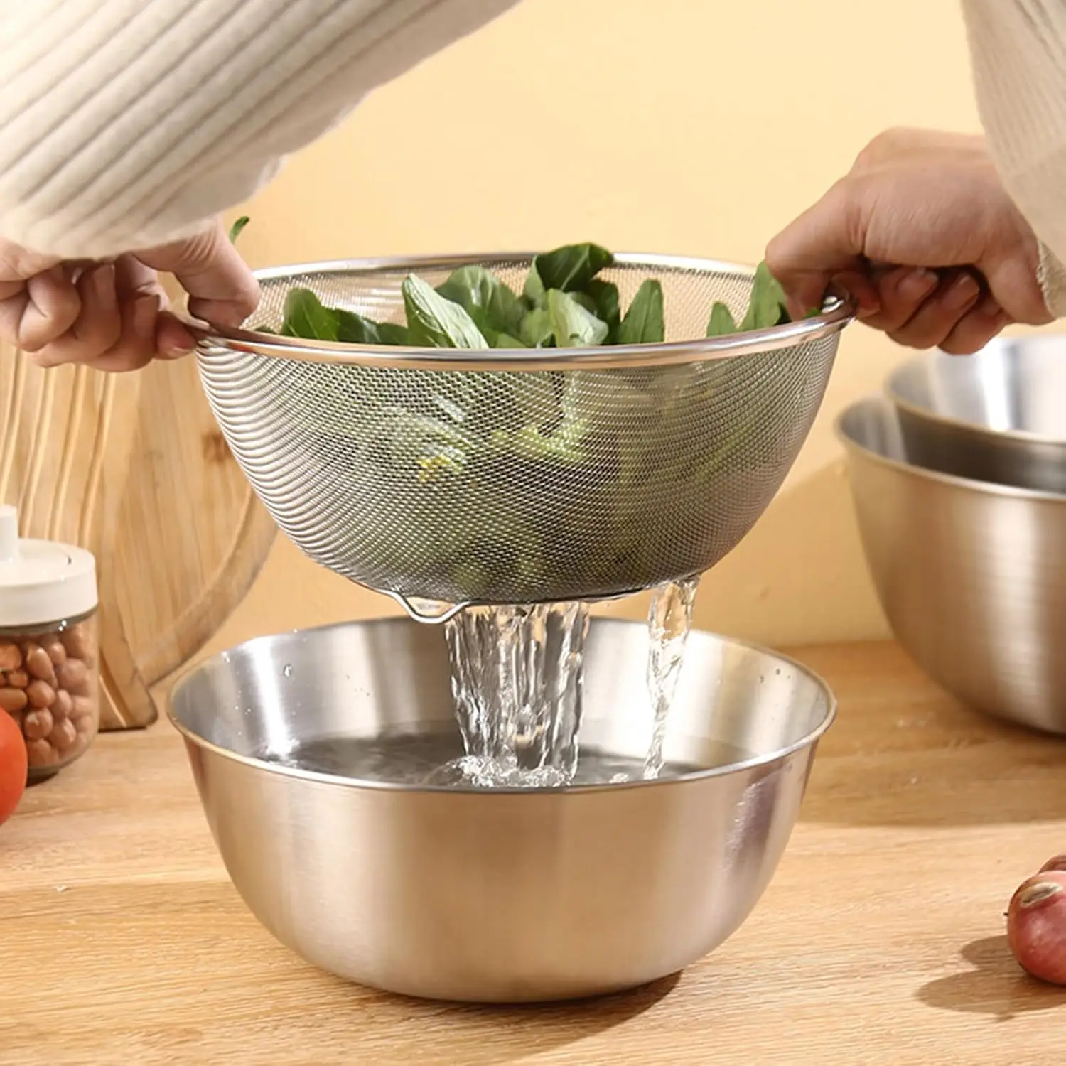 Multi Functional Stainless Steel Vegetable Bowl, Egg Mixing Bowl, Drain Basket, Soup Basin, Kitchen Cooking And Storage Tool