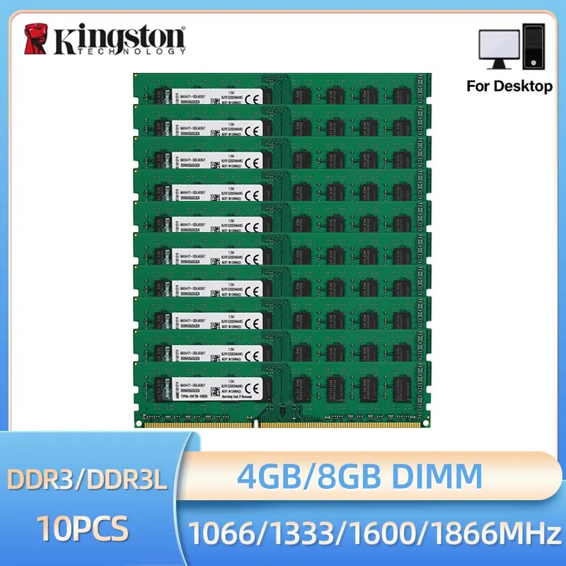 Memória RAM Kingston DDR3L DDR3 4GB 8GB 1066MHz 1333MHz 1600MHz 1866MHz PC3-12800 1.5V 1.35V 240Pin para Computador Desktop