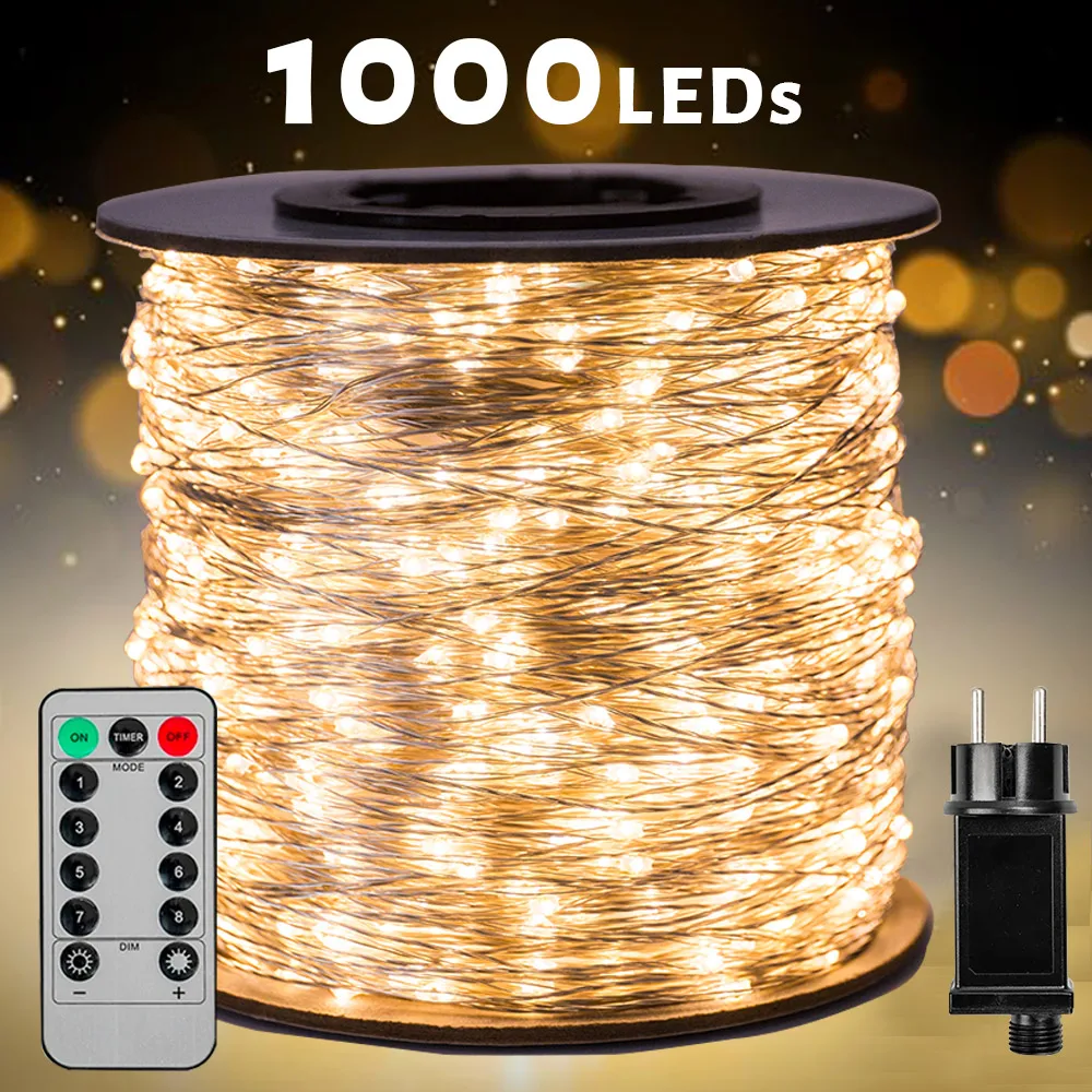 Fio de prata Fairy String Lights, Plug-in, árvore de Natal, ao ar livre, feriado, casamento, decoração do jardim, 1200LEDs, atacado