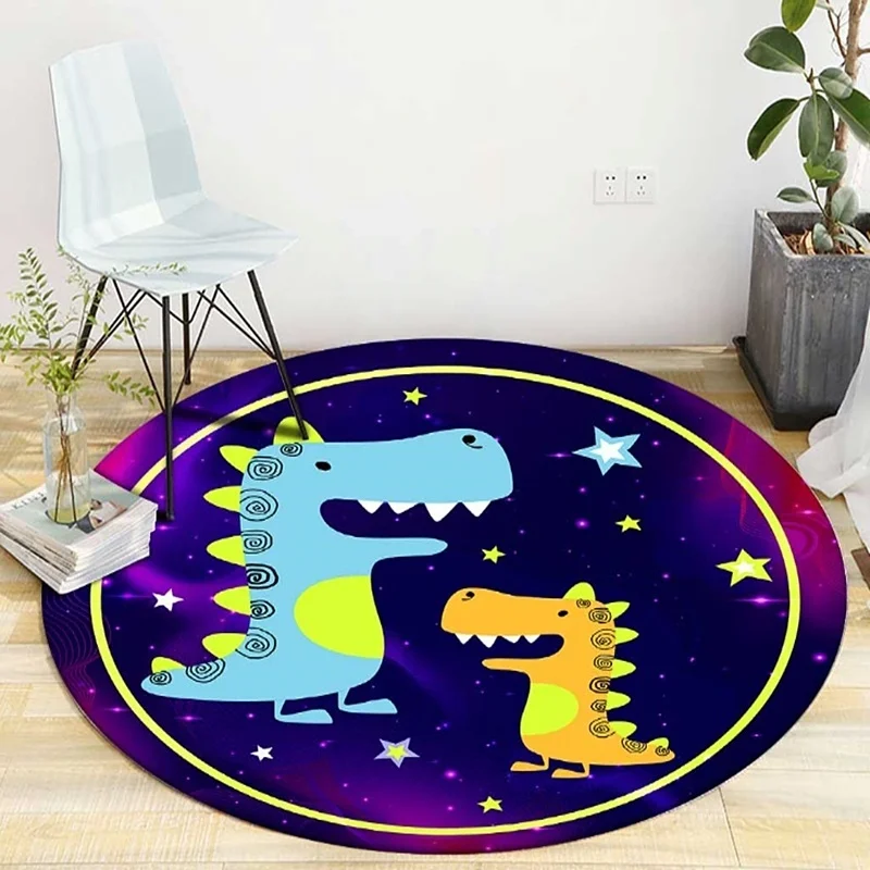 Cute cartoon circular carpet, sky night moon star rocket plane children's room anti slip floor bedroom decoration carpet