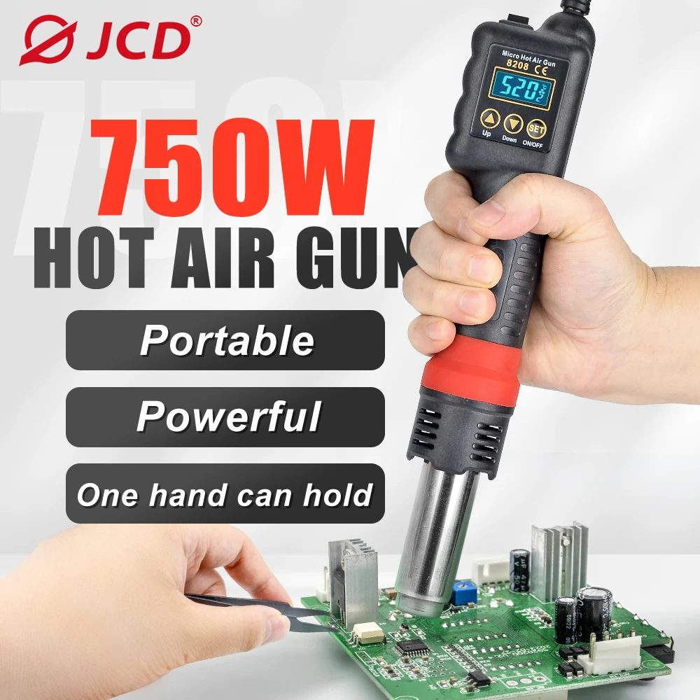 JCD 8208 Mikropistolet na gorące powietrze 750W Stacja spawalnicza Cyfrowy wyświetlacz LCD Pistolet lutowniczy Suszarka do włosów BGA IC Narzędzia lutownicze