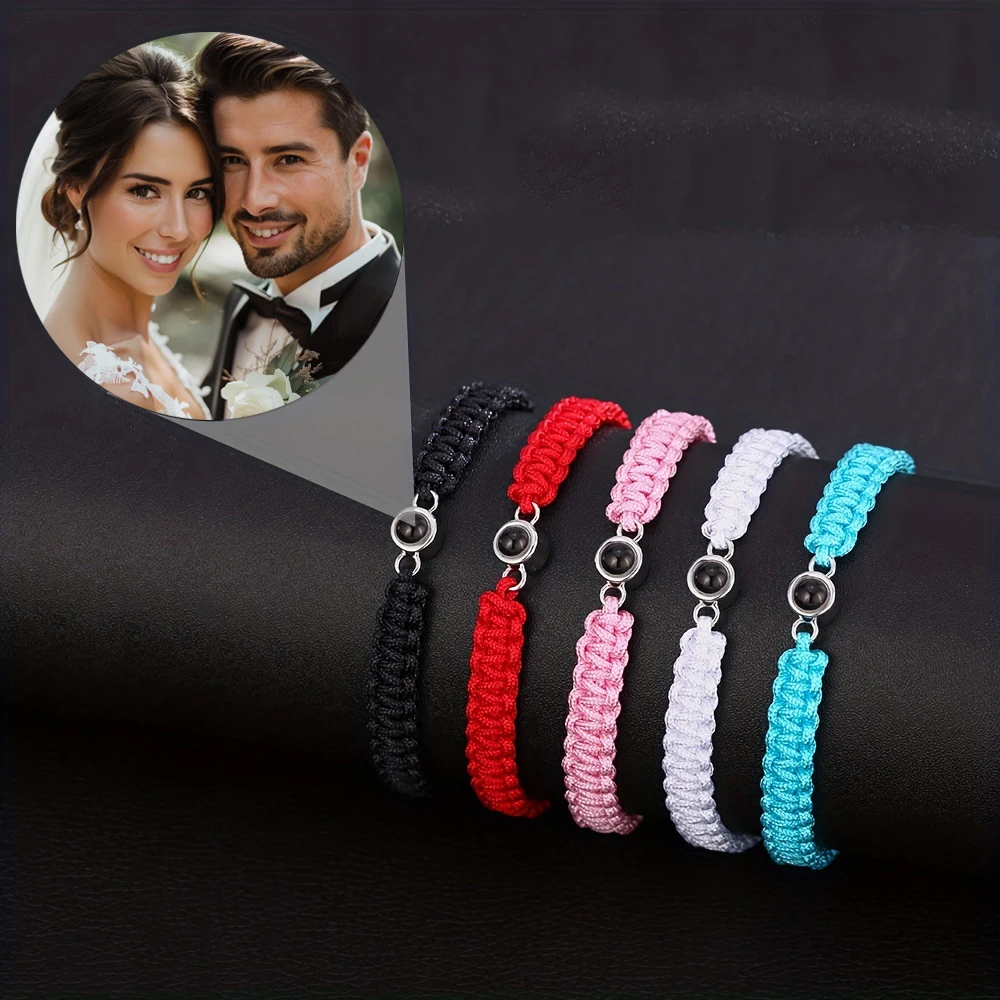 Custom Color Picture Projection Bracelet Copper Pendant Hand Woven Rope 2025 New Romantic Christmas Gifts Girlfriend Mom