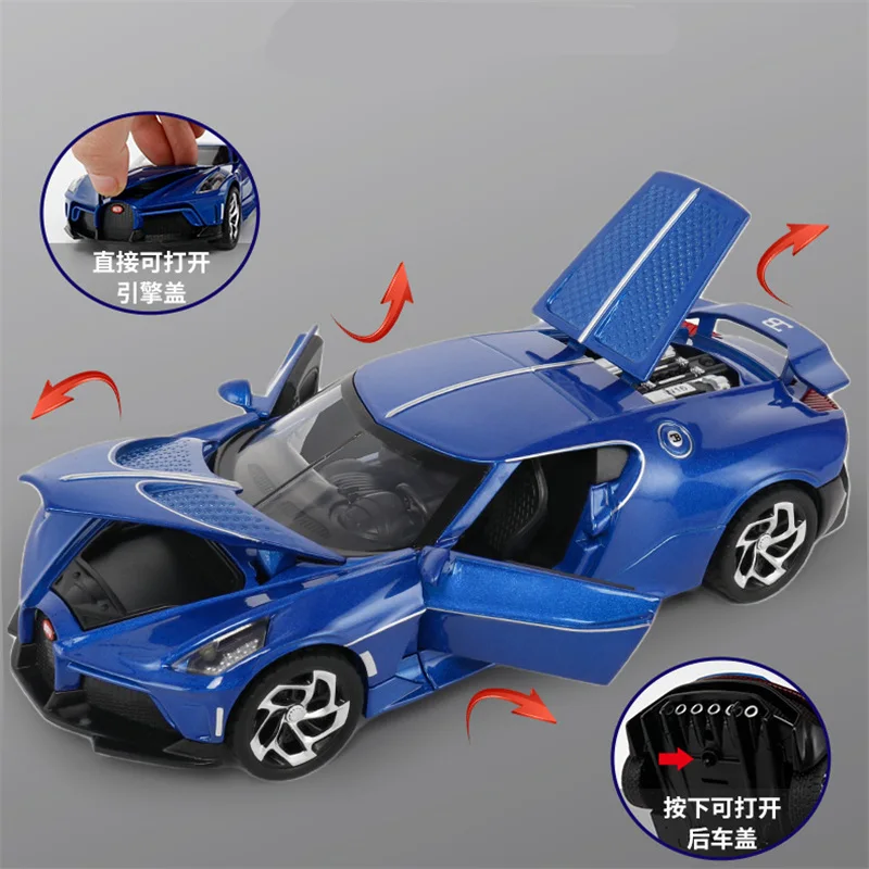 1:24 Bugatti Lavoiturenoire Alloy Sports Car Model Diecast Metal Toy Vehicles Car Model Simulation Sound and Light Kids Toy Gift