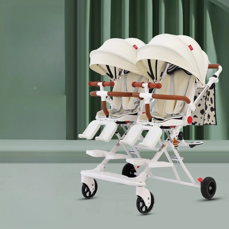 Side-by-Side Twin Baby Jogger Stroller,Dual Reclining Seats Pushchair,Compact Fold Tandem System,Multi-Functional Infant Travel - Image 3