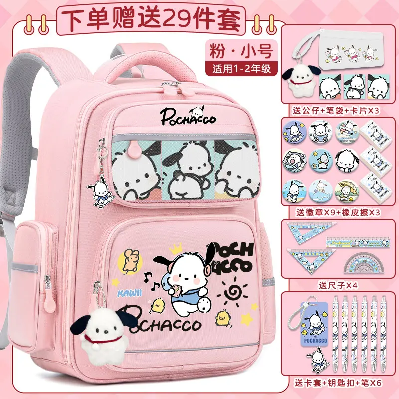 Sanrio Pacha Dog Student Schoolbag, leve e casual resistente a manchas, almofada de ombro, mochila impermeável, novo