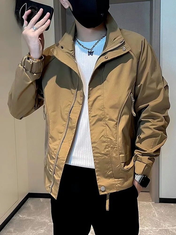 

Workwear Stand Collar Jaet Men's Autumn New Sle Casual Haome Outerwear Polyester Fiber Long Sve Zipper Deco...