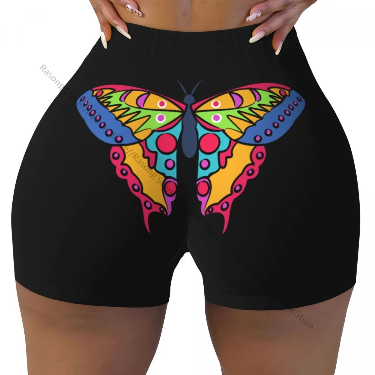 Short de course Push Up à élasticité courte, froissé sur les fesses, papillon coloré, Short de sport, vêtements de gymnastique pour femmes