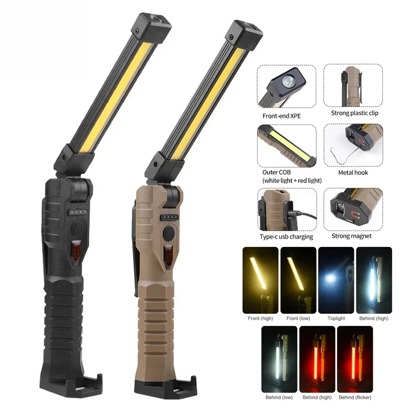 

COB LED Portable Flashlight USB 7 Mode Light Rechargeable Magnetic lantern With Built-in Battery Camping Emergency Folding Torch