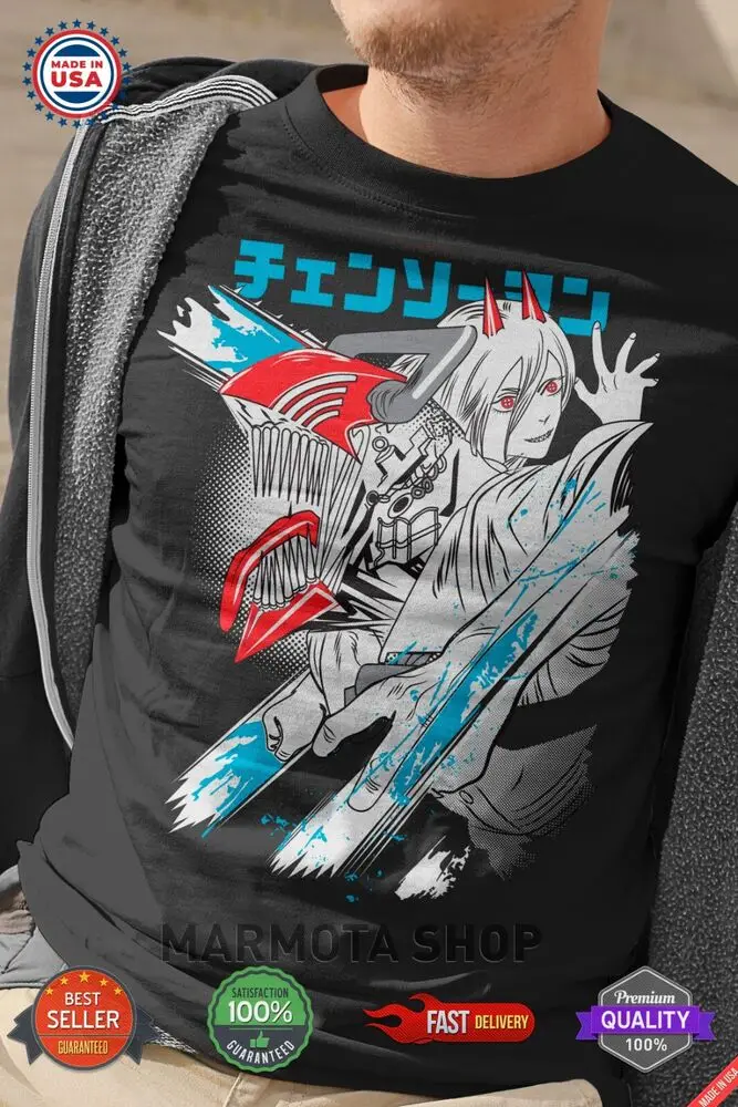 Power Denji Shirt Chainsaw Man Anime Tee T-Shirt Waifu Ecchi Sexy Makima Devil