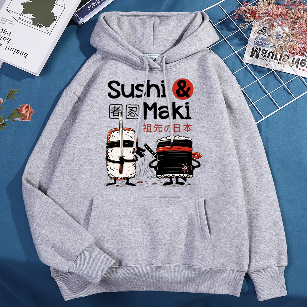 Theduc Sushi And Sushi Hoodies Men Women Fashion Crewneck Streetwear Fleece Loose Clothes Autumn Casual Pocket Hoody Couple