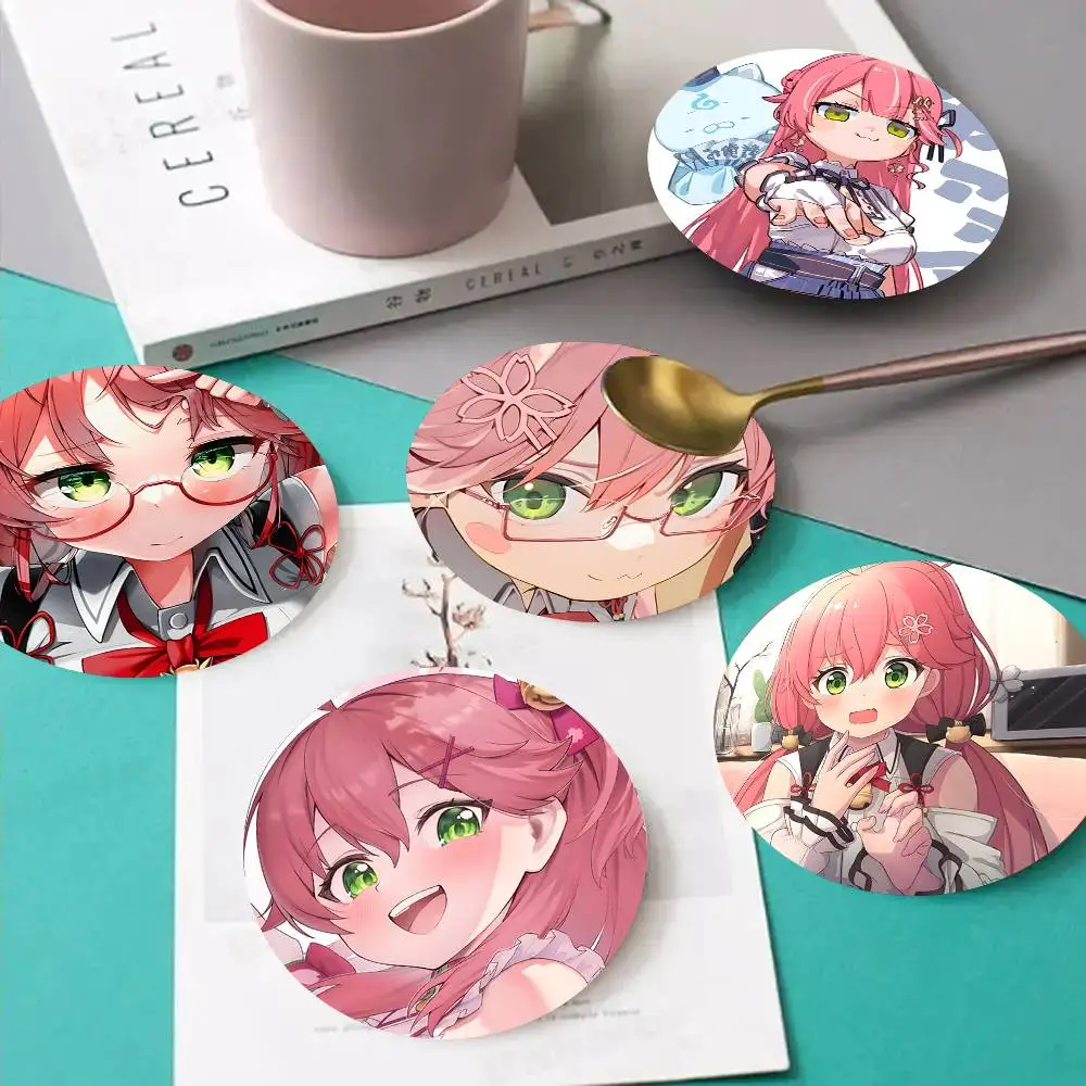 1pc Popular VTuber Sakura Miko Wooden Coaster Colour Printing Cup Mat Home Desk Decoration Gifts