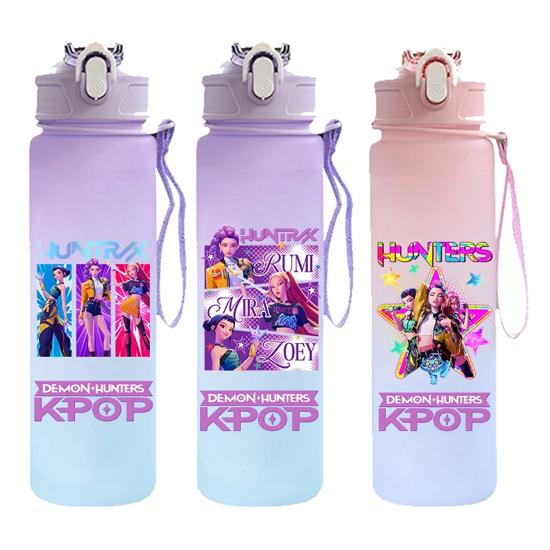 Botella de agua Kpop Demon Hunters de 750ML, K pop Warriors HUNTRX Rumi Mira Zoey k-pop, taza para beber, tazas Saja Boy, envolturas Huntrix Gourde