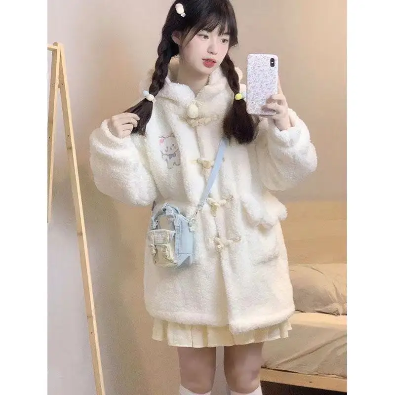 Coalfell Lamb Fleece Coat Women's Winter New Student Cute Style Sweet and Versatile Hoodie with Thick Fleece Cotton Coat