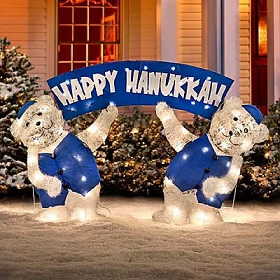 Free Shipping Customized 3m H Text Beautiful Hanukkah Decoration Inflatable Hanukkah Bear with Lights