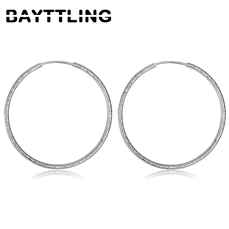 2024 925 Sterling Silver 50/60MM Fine Frosted Circle Earrings For Women Wedding Charm Earrings Wife Birthday Gift Jewelry