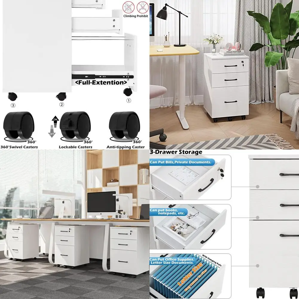 

White Mobile Cabinet with Under Desk Storage for Small Home Office