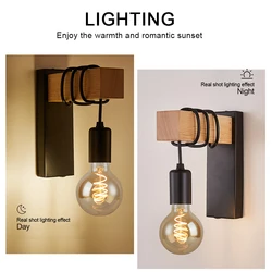 Retro ściana z drewna lampy rocznika kinkiety lampy przytwierdzone do ściany oprawa E27 kryty Home Decor jadalnia lampka nocna do pokoju oświetlenie sypialni