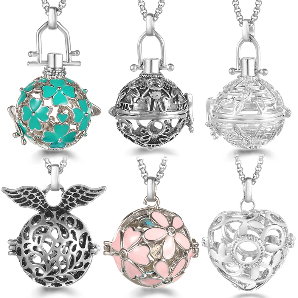 Mexico Chime Caller Angel Wing Music Symbol Aromatherapy Pendant Titanium Steel Chain Lava Ball Essential Oil Diffuser Necklace