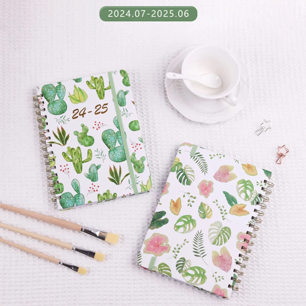 July 2024-June 2025 Agenda Planner Notebook Floral Loose-leaf Coil Notebook Diary Weekly Planner Schedules Calendar Notepad