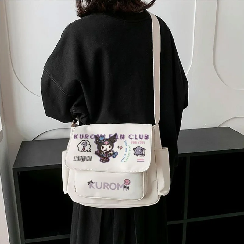 Sanrio Kuromi Shoulder Bags Japan Style Anime Messenger Bag Women Men Large Capacity College Crossbody Bag Y2k Trend Handbags