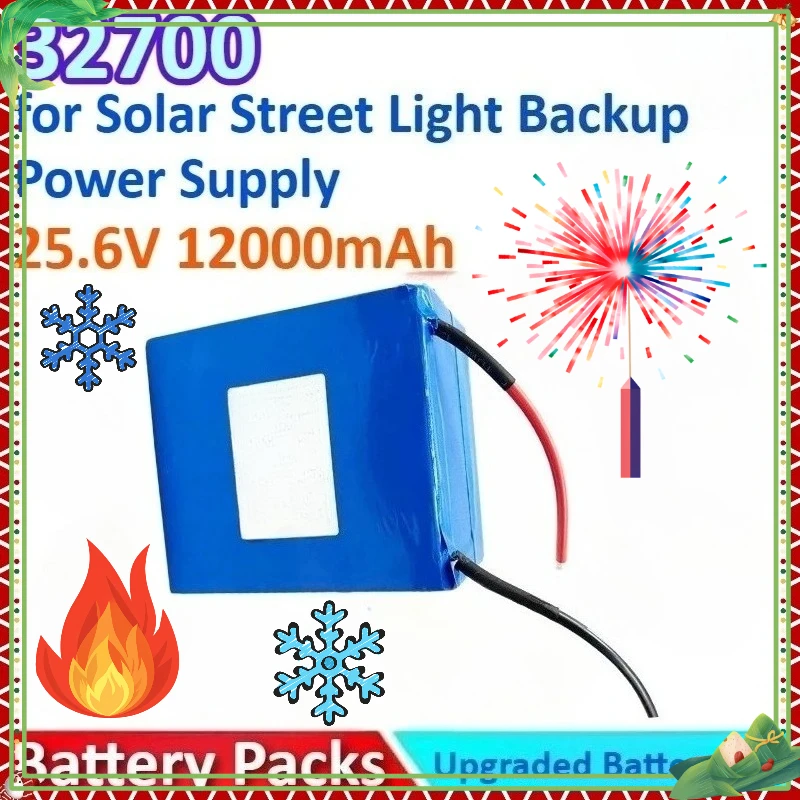 

12000mAh 25.6V 32700 General-purpose LiFePO4 Rechargeable Power Lithium Battery Pack for Solar Street Light Backup Power Supply