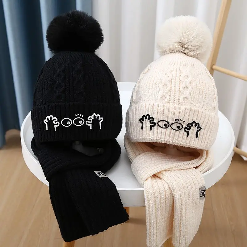 Children's Hat And Scarf 2 Piece Set Winter New Boys And Girls Knitted Warm Hat Baby And Kids Caps