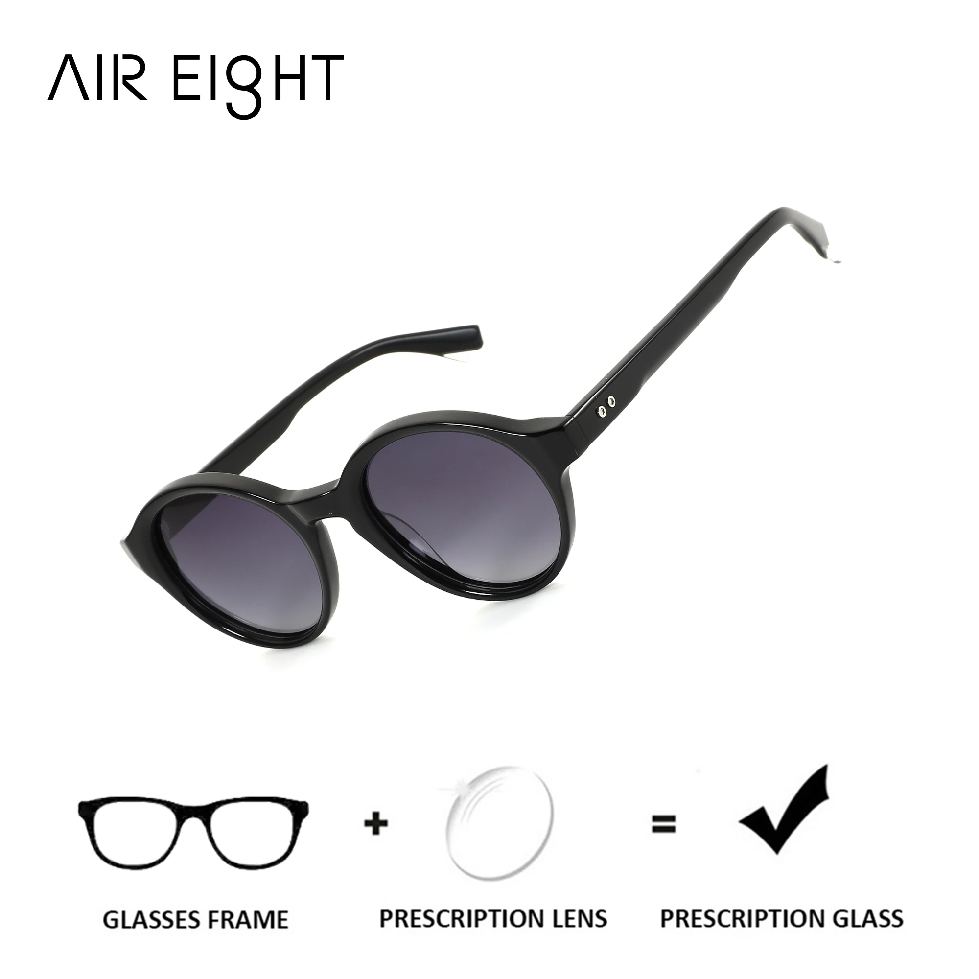AIR EIGHT M Size Round Acetate For Male Prescription Sun Glasses Progressive Polarized UV400 Eyewear