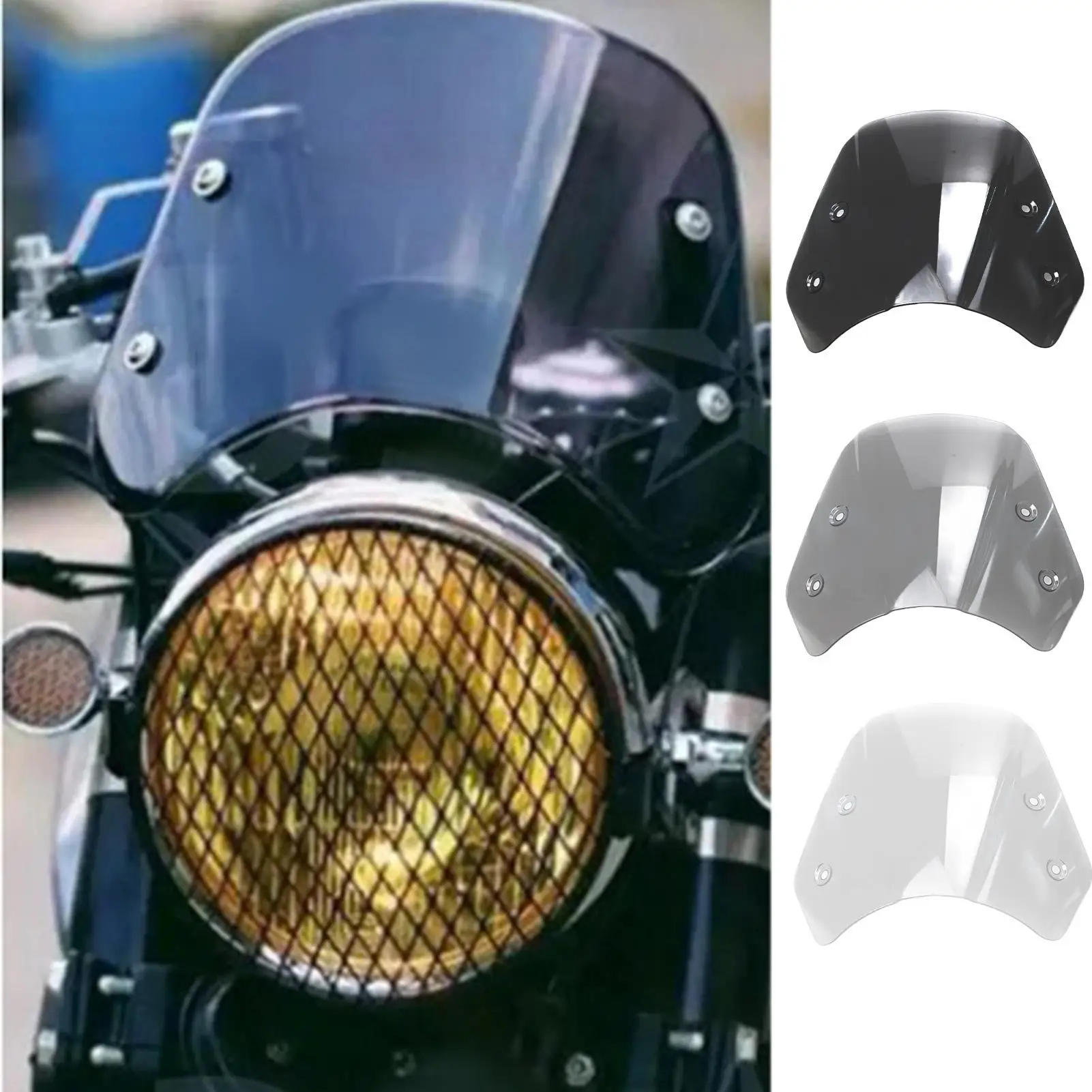 1PC Motorcycle Windshield Windscreen Wind Deflector Round Headlight Streamlined Aerodynamic Console Extension for Riding Highway