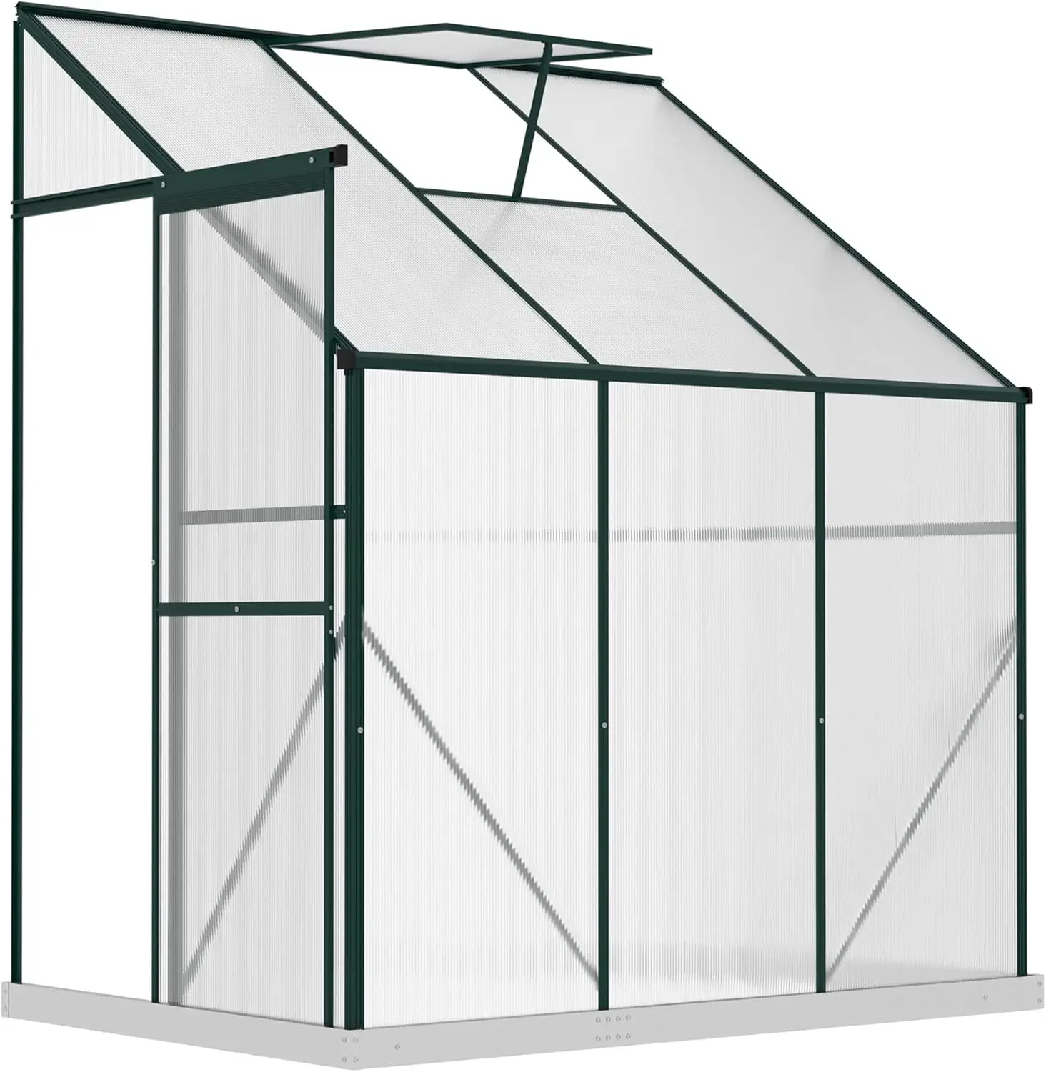 6' x 4' x 7' Hobby Greenhouse, Walk-in Lean-to Polycarbonate Hot House Kit with Aluminum Frame, Sliding Door