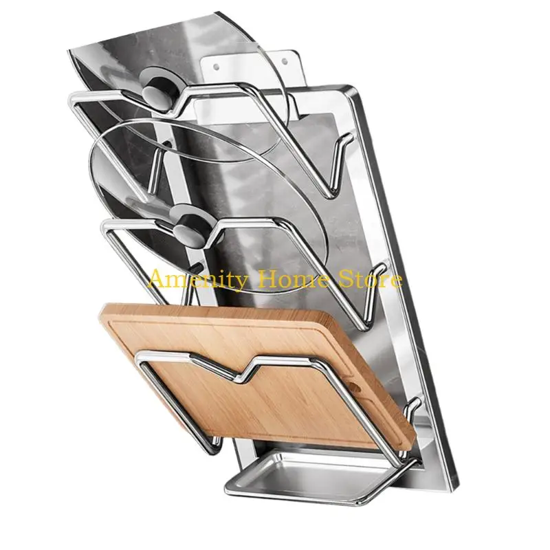 

F26C Компактная полка для крышки кастрюли из нержавеющей стали. Простая установка. Подставка для кухонного органайзера.