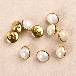 50Pcs/Set White Black Color Pearl Shank Buttons Metal Back 10mm Diameter Sewing Buttons For Clothing Dress DIY Decoration