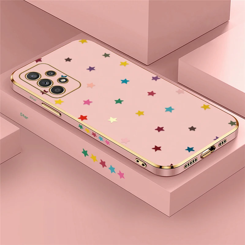 Shockproof Soft Phone Case For Samsung Galaxy F22 Silicone Plating Cover For Samsung F12 F02S Colorful Stars Print Hoesje