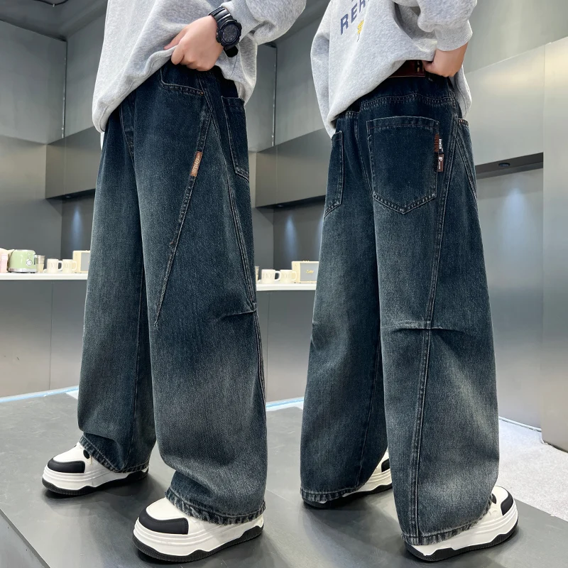 

Spring Autumn Kids New Designer Loose Straight Jeans for Teens Boys High Quality Blue Denim Pants Children Casual Jeans Trousers