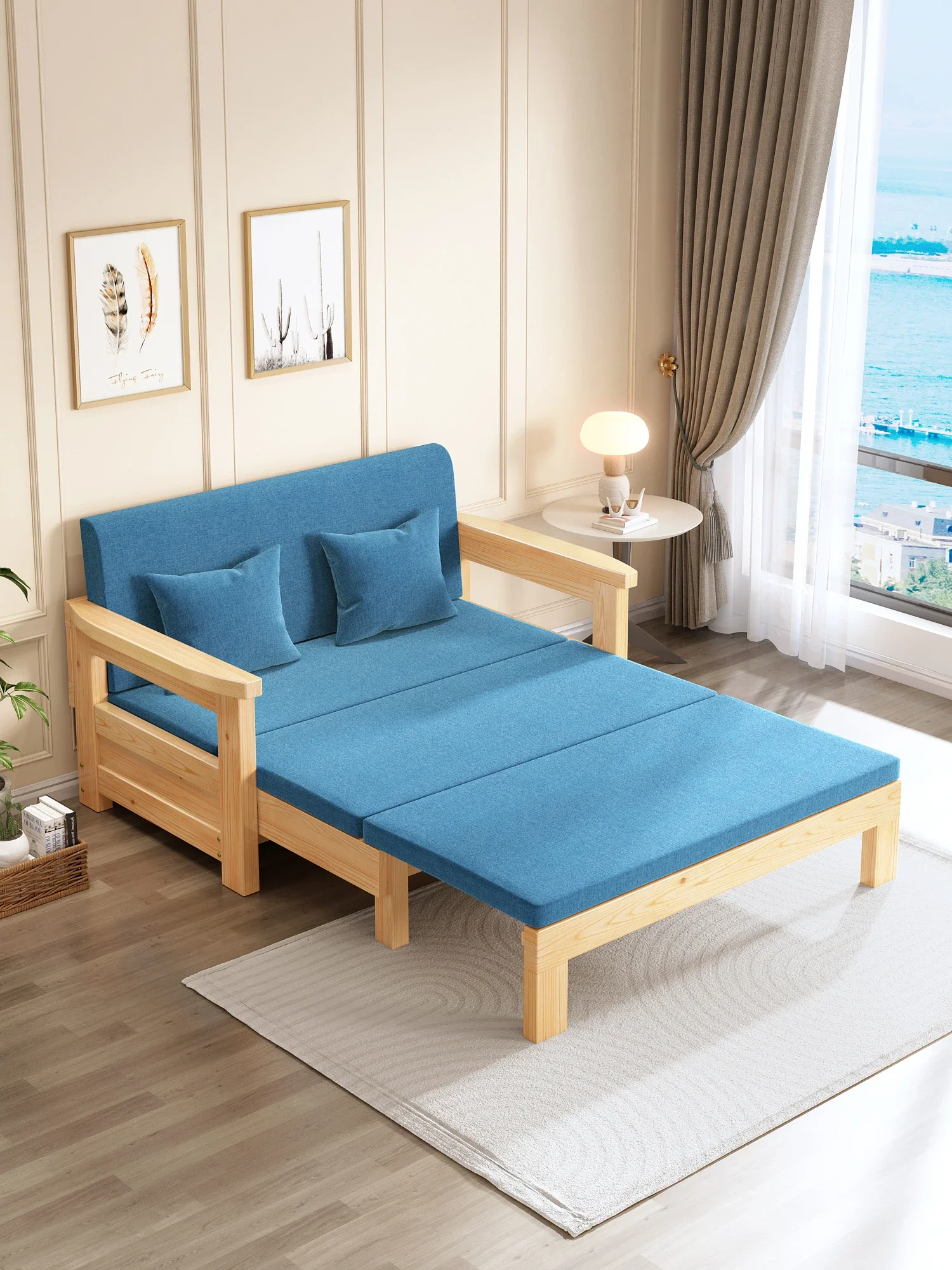 

Solid wood sofa bed, dual-purpose bed, living room balcony study, foldable multi-function