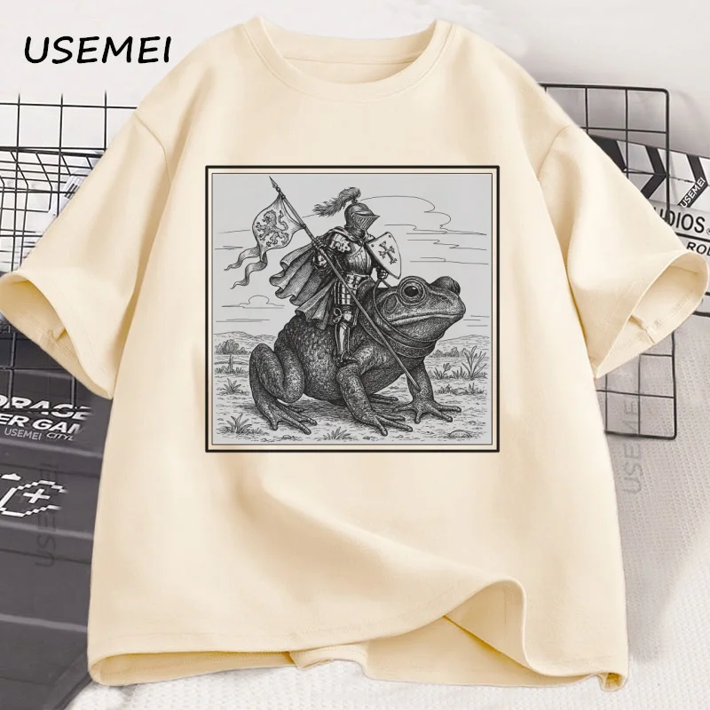 Vintage Medieval Knight T Shirt Funny Frog Knight Rider Tshirt Fashion Cotton Crew Neck Short-sleeved Top Men Women Clothes