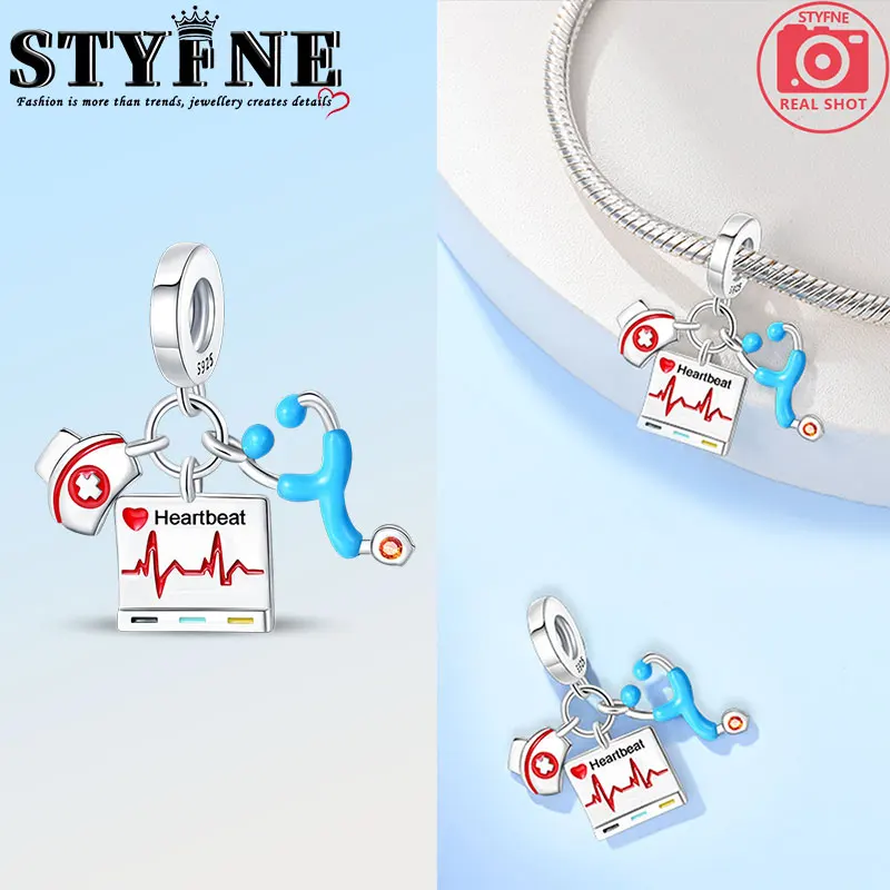 Travel Hobbies 2025 New Year Beads 925 Sterling Silver Medical Stethoscope Heartbeat Medical Kit Charms Women's Jewelry DIY Gift