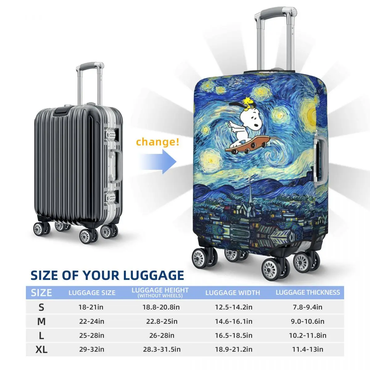 Snoopy Starry Night Suitcase Cover Painting Pop Art Vacation Business Fun Luggage Supplies Protection