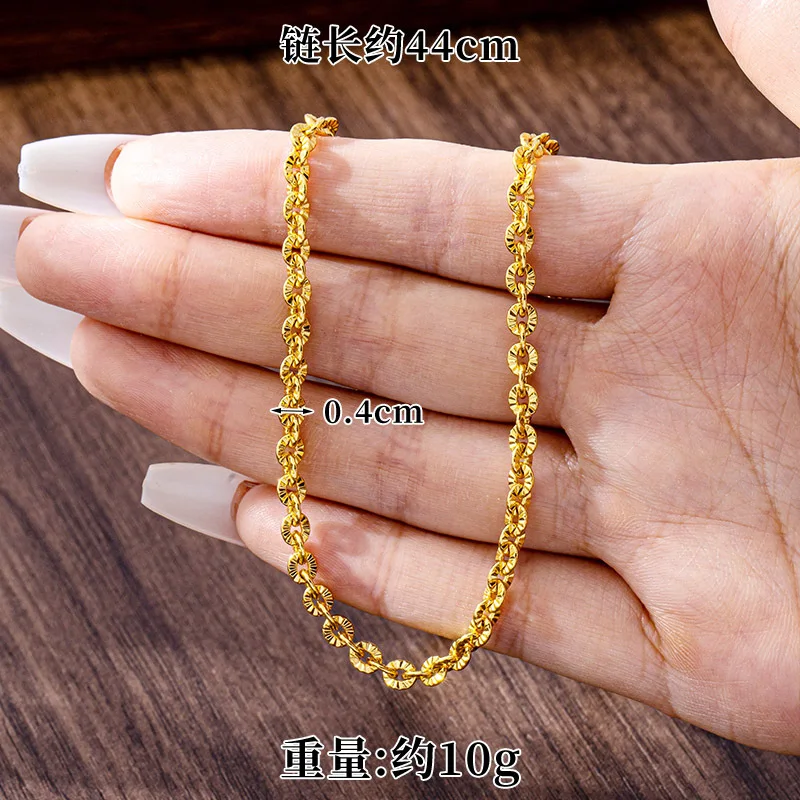 

Luxury 24K 9999 Pure Gold real gold Women's O-shaped Car Flower Necklace Bracelet suit