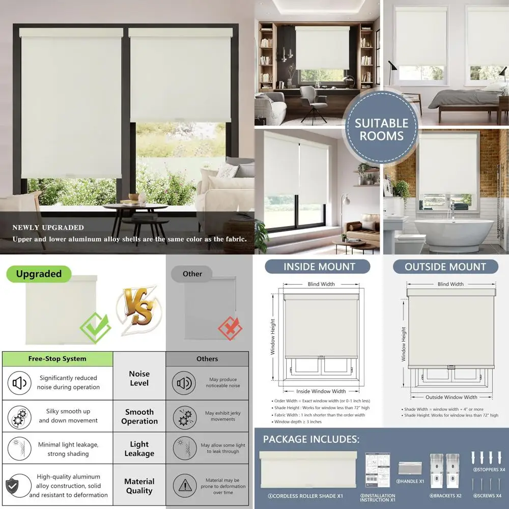 

Ivory Natural Woven Thermal Insulated Blinds with Valance, UV Protection, 34x72 for Home & Office