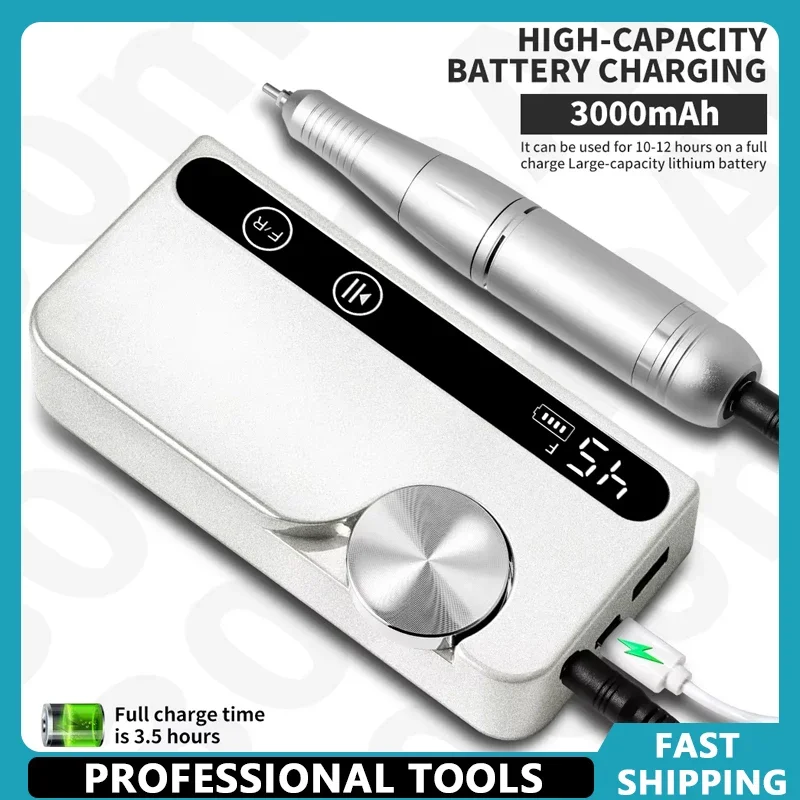 

45000RPM Rechargeable Nail Drill Professional Low Noise Polishing Nail Machine Suitable for Gel Nail Polish Polishing Tool