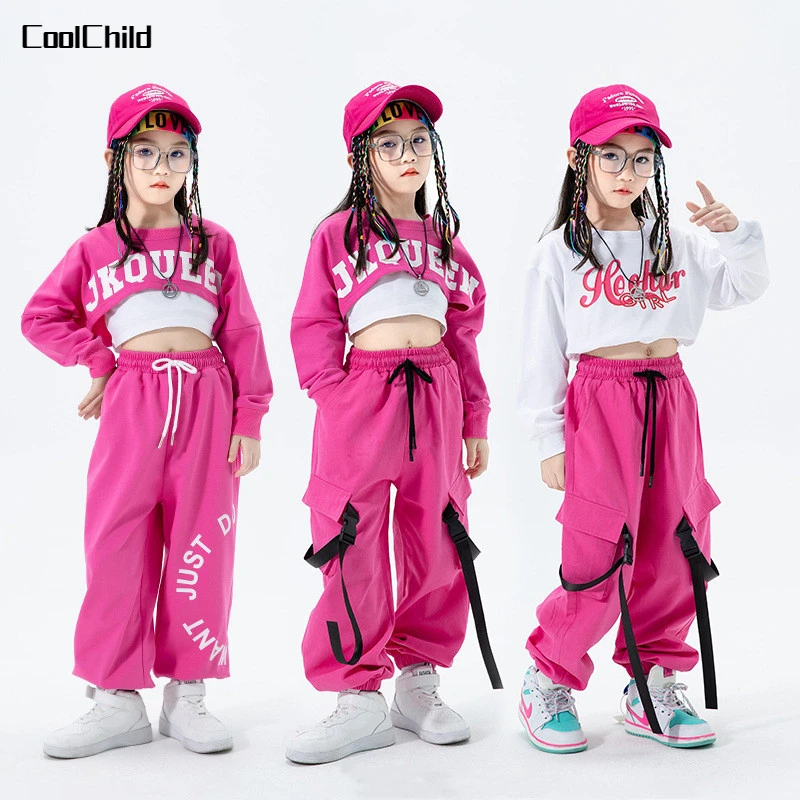 Ensemble haut court et pantalon Cargo pour filles, style Hip Hop, rose, princesse, jogging, Streetwear, Costume de Jazz pour enfants, danse de rue