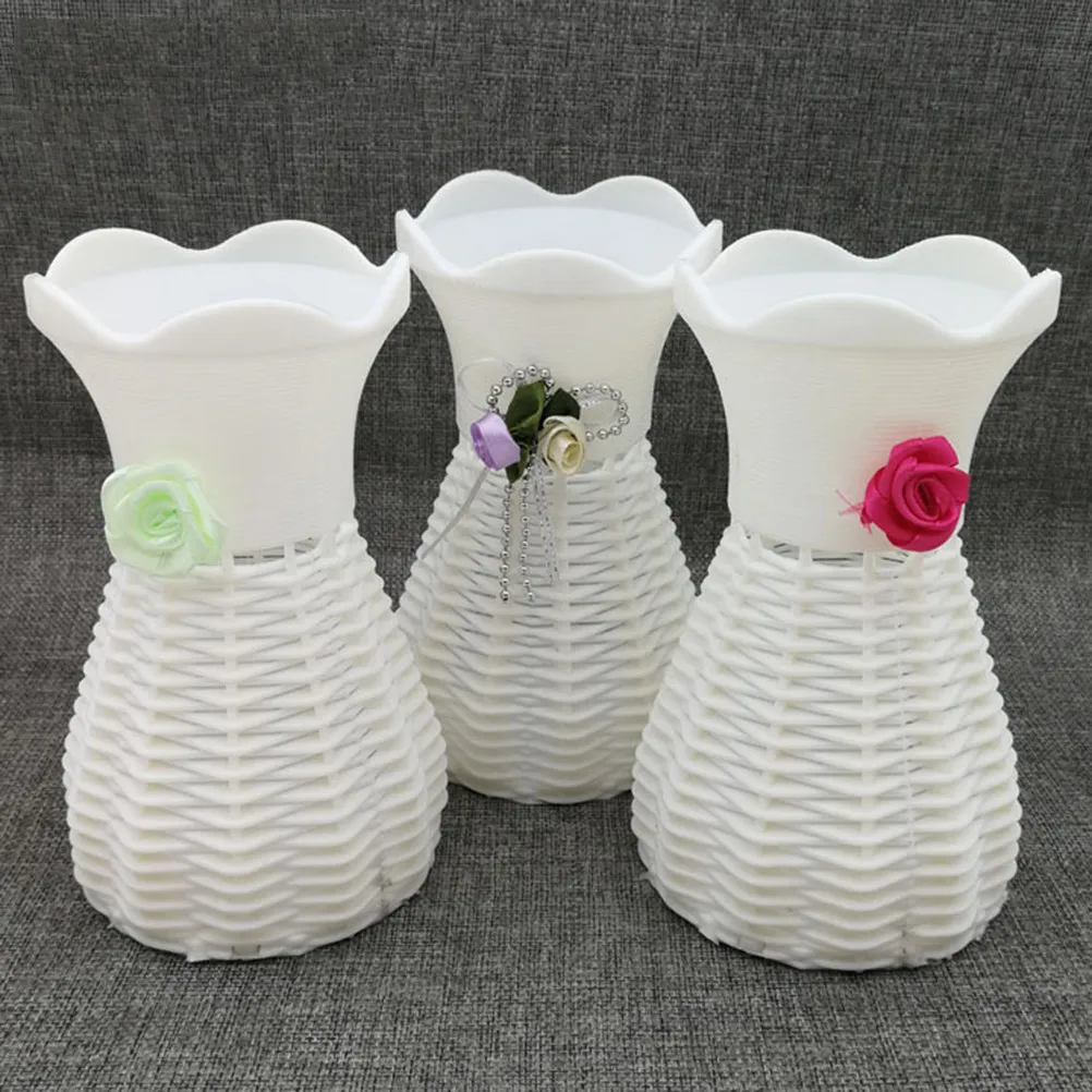 Creative Imitation Weaving Plastic Flower Basket Hollow Pattern Vase Basket for Home Wedding Decoration Fresh Dried Artificial